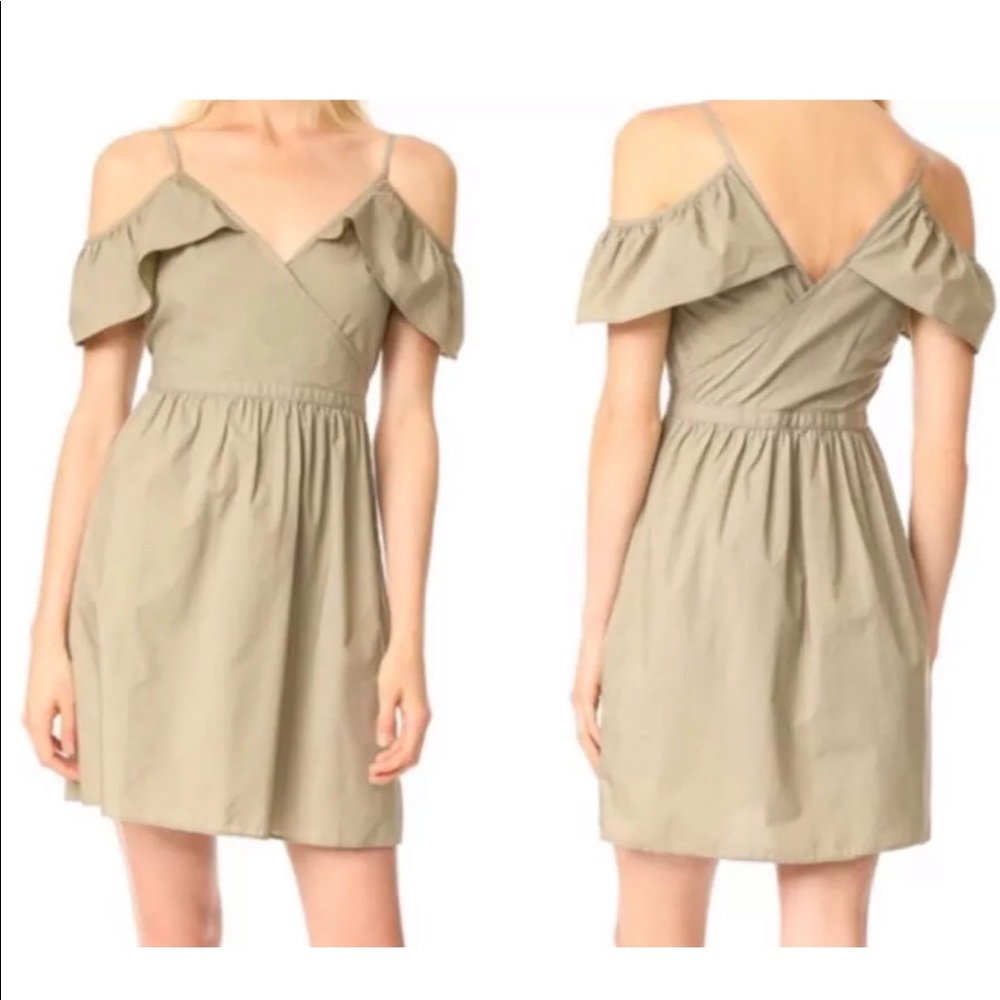 Madewell cold shoulder khaki ruffle sheath dress